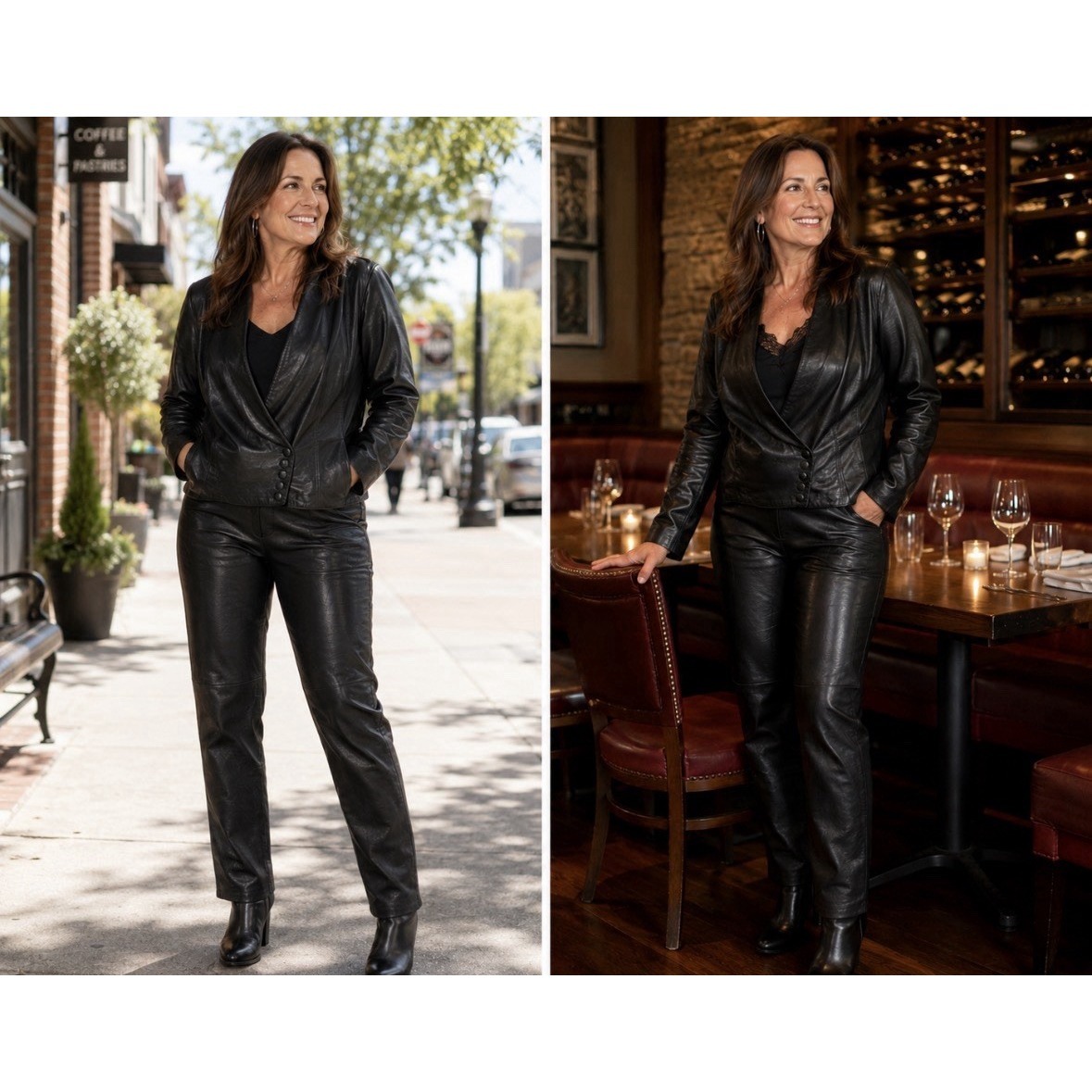 Womens Wilsons Leather Black Pants Suit Jacket M Pants Sz 10 Black Soft